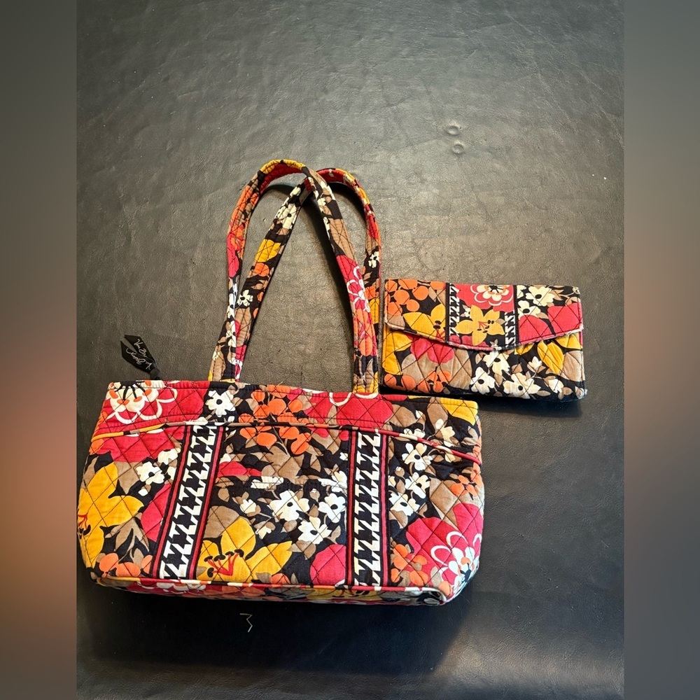Vera Bradley Bittersweet Floral Houndstooth Mandy Shoulder Bag Purse + Wallet